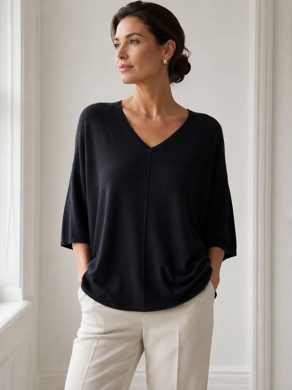 Tina Dragone Cashmere Tunic Sweater M Top Black Quiet Luxury Old Money Minimal
